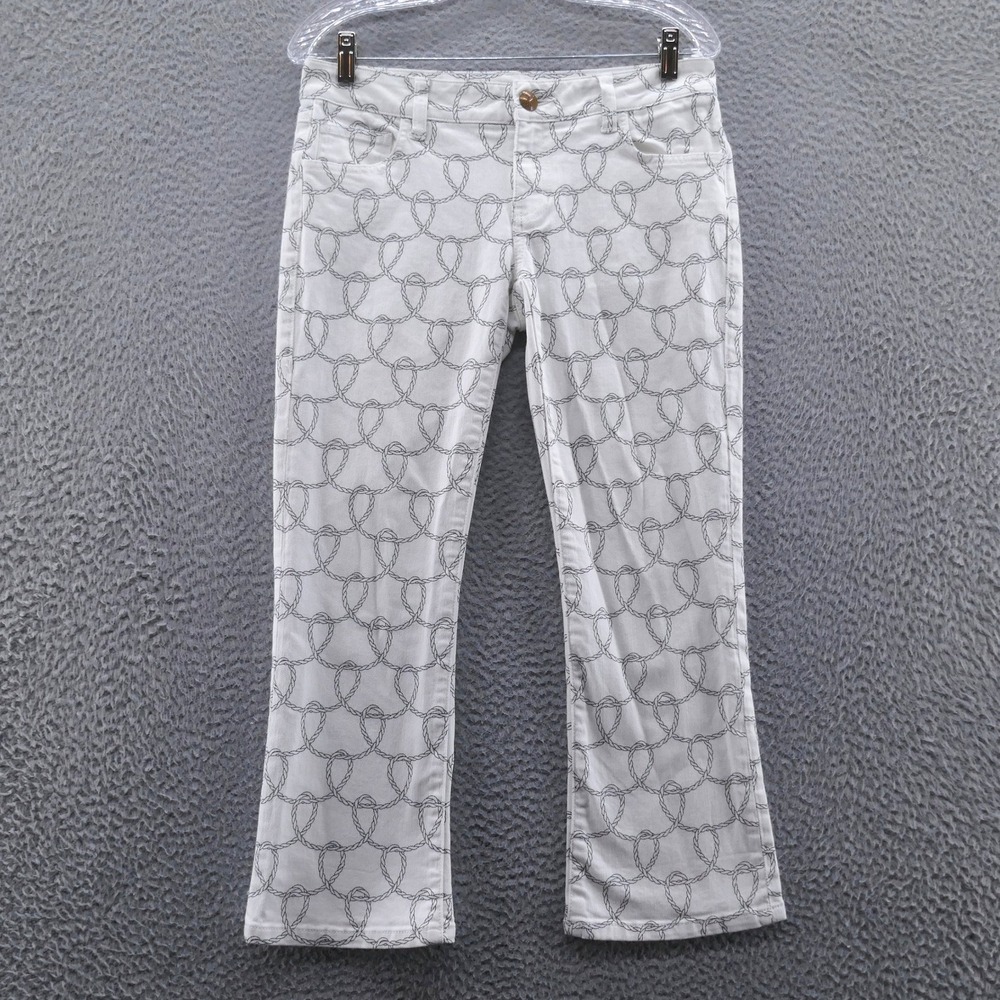 CAbi Jeans Womens 2 White Black Rope Chain Link Bootcut Crop Pants